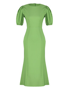 Trendyol Green Body Wrap Midi Woven Balloon Sleeve Dress
