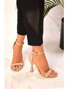 Shoeberry Women's Greka Single Strap Skin-Tone Heeled Shoes