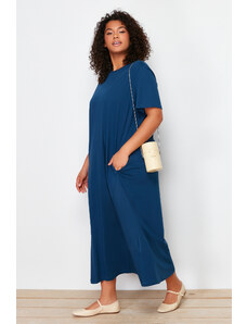 Trendyol Curve Navy Blue Midi Knitted T-shirt Dress