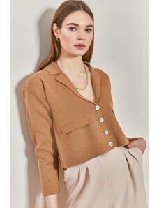 Bianco Lucci Women's Double Pockets Patterned Knitwear Jacket