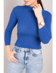 armonika Women's Sax Neck Ribbed Knitwear Sweater