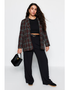 Trendyol Curve Black Checkered Buttoned Jacket