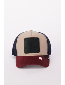 AC&Co / Altınyıldız Classics Men's Claret Red-Navy Blue 100% Cotton Color Block Hat with Changeable Stickers