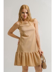 armonika Women's Cream Sleeveless Skirt Ruffled Dress