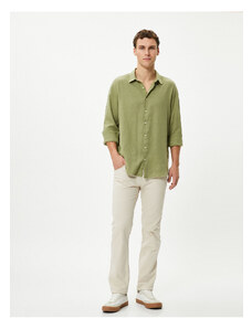 Koton Italian Collar Shirt Long Sleeved Cotton Cotton Regular Fit