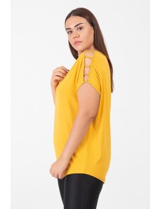 Şans Women's Plus Size Mustard Decollete Viscose Fabric Blouse