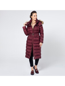Női steppelt téli kabát szőrmés kapucnival Wittchen, sötét vörös, poliészter