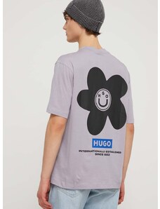 Hugo Blue pamut póló lila, férfi, nyomott mintás