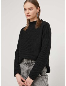 HUGO gyapjú pulóver női, fekete, félgarbó nyakú