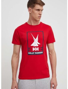 Helly Hansen pamut póló piros, férfi, nyomott mintás