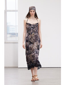 Trendyol Limited Edition Brown Animal Print Chiffon Lined Maxi Woven Dress