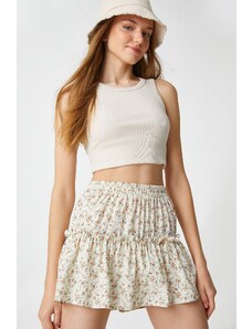 Koton Floral Skirt Mini Viscose with Elastic Frill Waist