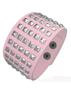 Ekszer Eshop - Rózsaszín műbőr csuklópánt - fém piramisok U16.3