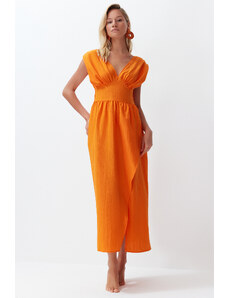 Trendyol Orange Maxi Woven Slit Beach Dress