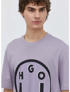 Hugo Blue pamut póló lila, férfi, nyomott mintás