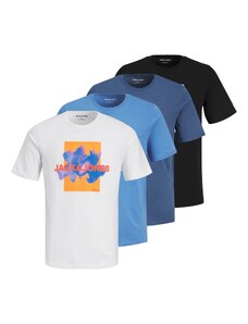 JACK & JONES Póló 'FLORALS' kék / narancs / fekete / fehér