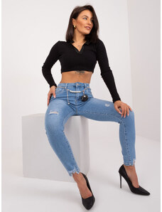 Fashionhunters Blue jeans with holes and a belt