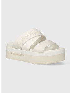 Calvin Klein Jeans papucs FLATFORM SANDAL WEBBING IN MR bézs, női, platformos, YW0YW01361