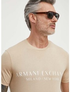 Armani Exchange t-shirt bézs, férfi, nyomott mintás