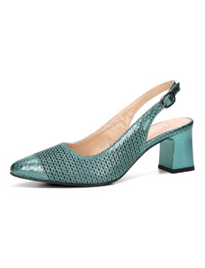 ETIMEĒ női bőr magassarkú cipő nyitott sarokkal - kék-zöld