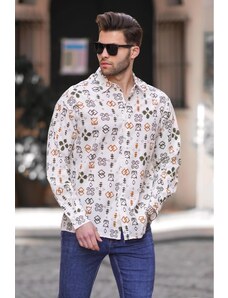 Madmext Khaki Patterned Long Sleeve Men's Oversize Shirt 6731