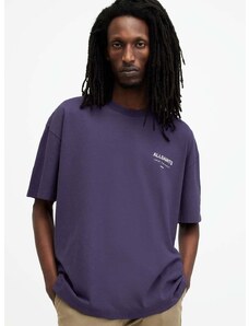 AllSaints pamut póló UNDERGROUND SS CREW lila, férfi, nyomott mintás