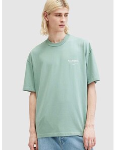 AllSaints pamut póló UNDERGROUND SS CREW zöld, férfi, nyomott mintás