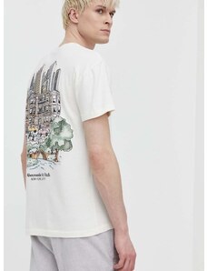 Abercrombie & Fitch pamut póló bézs, férfi, nyomott mintás
