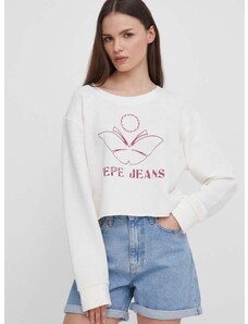 Pepe Jeans pamut melegítőfelső Lorelai bézs, női, nyomott mintás