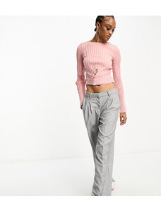 ASOS Tall ASOS DESIGN Tall knitted crop top with tie back and flared sleeve in pink