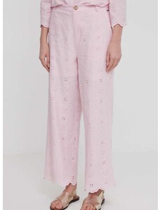 Pepe Jeans lennadrág rózsaszín, magas derekú széles
