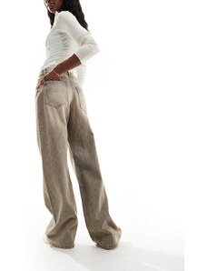 Bershka baggy wide leg jeans in washed brown-Grey