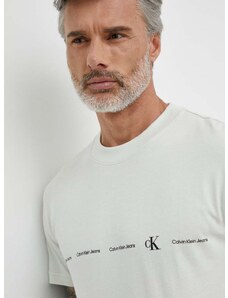 Calvin Klein Jeans pamut póló zöld, férfi, nyomott mintás