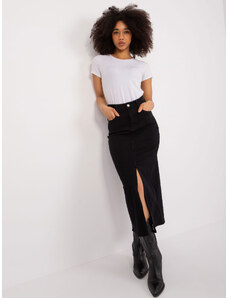 Fashionhunters Black denim skirt with front slit