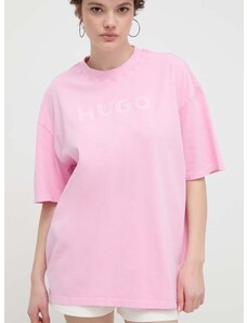 HUGO pamut póló női, rózsaszín