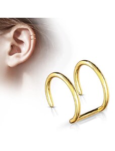 Ekszer Eshop - Sebészeti acél hamis fülporc piercing - kettős arany színű karika I11.1