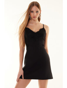 Trendyol Black Lace Detailed Elegant Evening Dress
