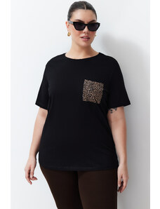 Trendyol Curve Black Animal Printed Oversize Knitted T-shirt