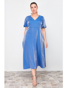 Trendyol Curve Navy Blue Balloon Sleeve Metallic Woven Dress