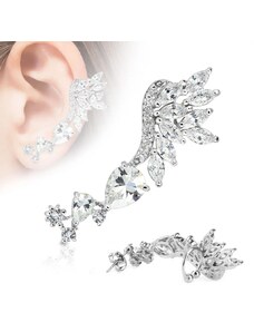 Ekszer Eshop - Fülbevaló egy fülre, sebészeti acél ezüst színben, átlátszó cirkóniák S53.10 - A piercing alakja: Bal