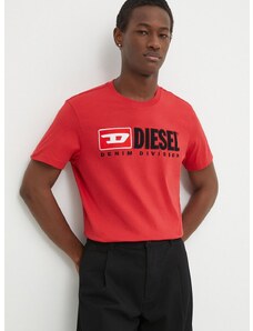 Diesel pamut póló piros, férfi, nyomott mintás