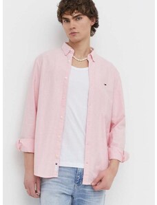 Tommy Jeans pamut ing férfi, legombolt galléros, rózsaszín, regular