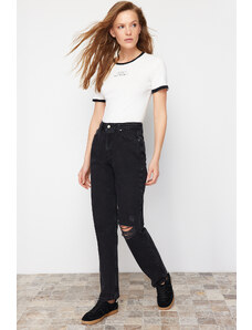 Trendyol Black Ripped High Waist Mom Jeans