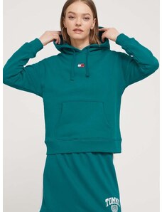 Tommy Jeans pamut melegítőfelső zöld, női, nyomott mintás, kapucnis