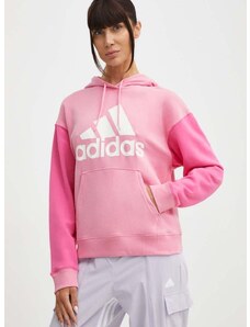 adidas pamut melegítőfelső rózsaszín, női, nyomott mintás, kapucnis, IR5450