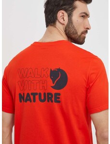 Fjallraven t-shirt Walk With Nature narancssárga, férfi, nyomott mintás, F12600216