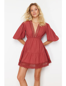 Trendyol Dried Rose Mini Woven Lace Detailed Beach Dress