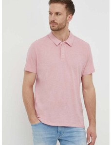 Pepe Jeans póló vászonkeverékből rózsaszín, sima