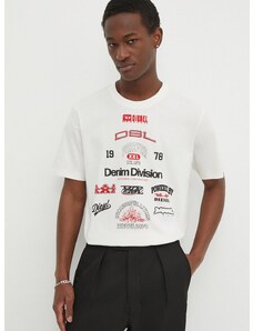 Diesel pamut póló T-JUST-N14 bézs, férfi, nyomott mintás, A13284.0QIAM