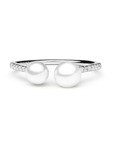 Gaura Pearls Ródiumozott 925 Ezüst Gyűrű Édesvízi gyönggyel Cirkónia kristályokkal - 17mm